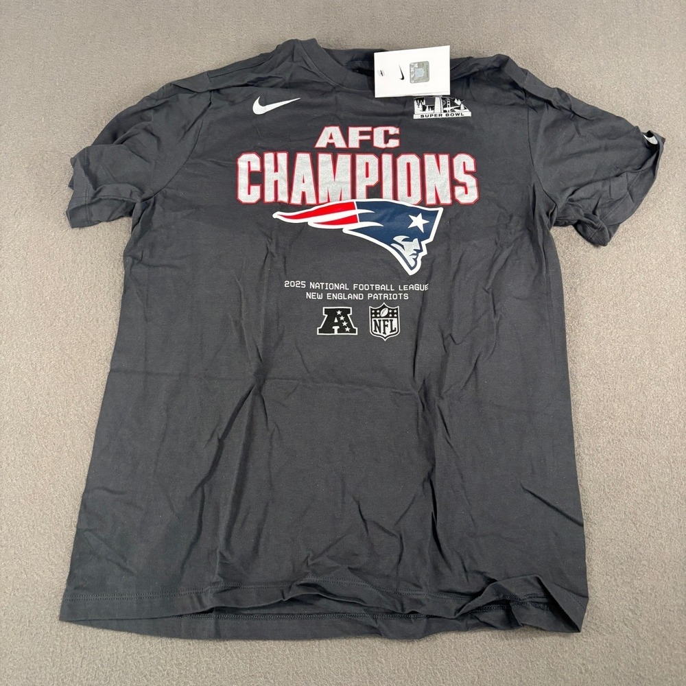 Nike New England Patriots AFC Champions T-Shirt Mens Size Large Gray 2025 NFL